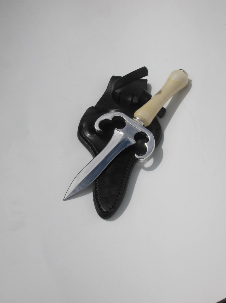 Letter Opener Turned Antique Ivory Handle Sterling Silver Guard Spacer and Butt Ats34 Blade Leather Sheath 